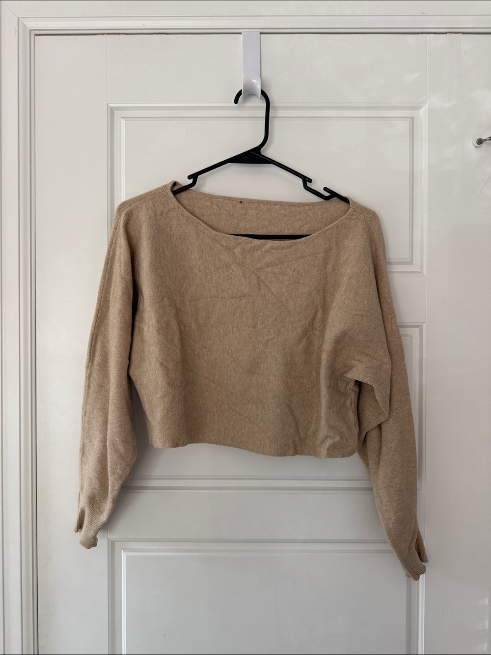 Classic Cropped Boatneck Sweater - Beige